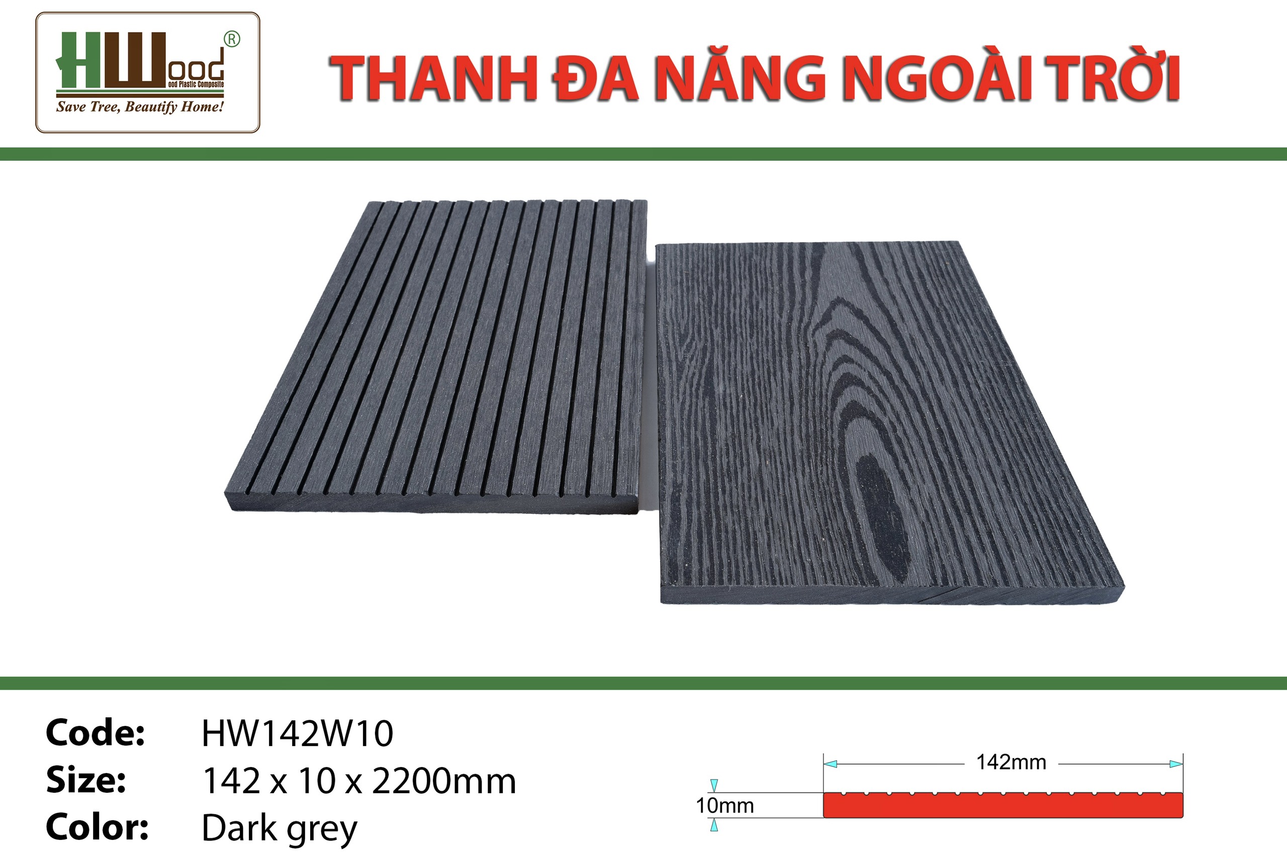 Gỗ nhựa ngoài trời Hwood Bình Dương Dark Gray